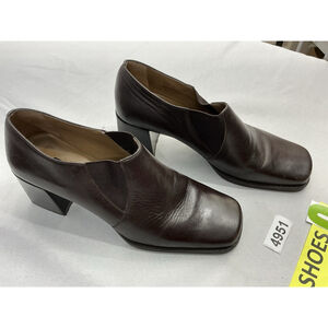 Womans Westies Saixa Slip On Stretch Shoe 9.5 M Brown Square Toe Block Heel